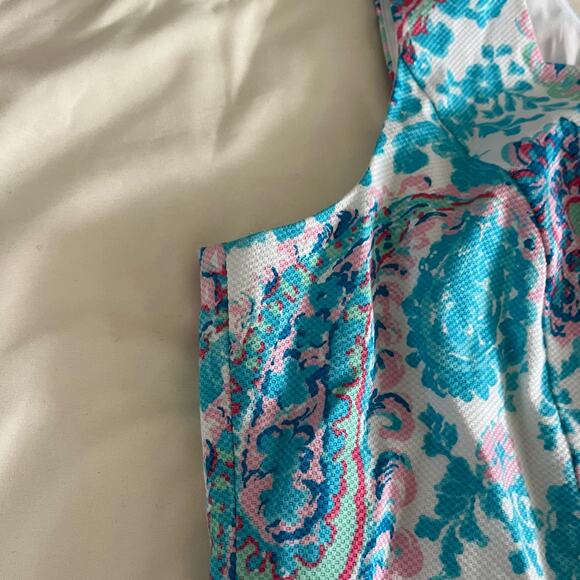 Talbots Sleeveless Blue Pink Fresco Paisley Sheath Dress Wmns 14 Preppy Coastal - Picture 4 of 10